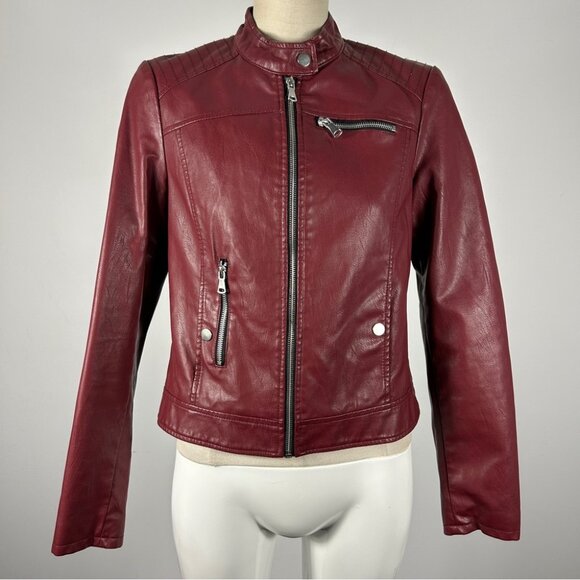 ❤️ Vero Moda Deep Red Faux Leather Jacket Size S - Picture 1 of 9